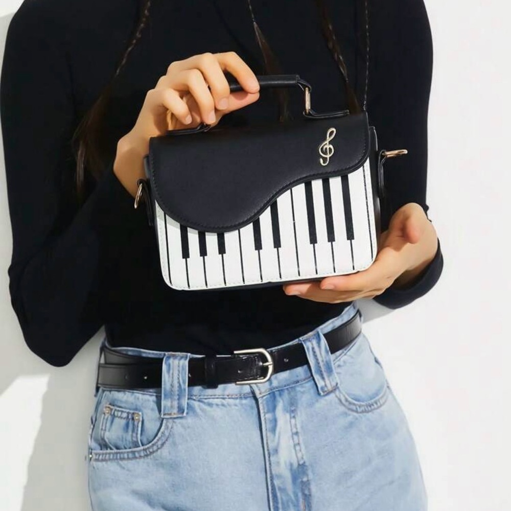 Mini Piano Key Pattern Flap Square Bag Creative PU Leather Crossbody Bag